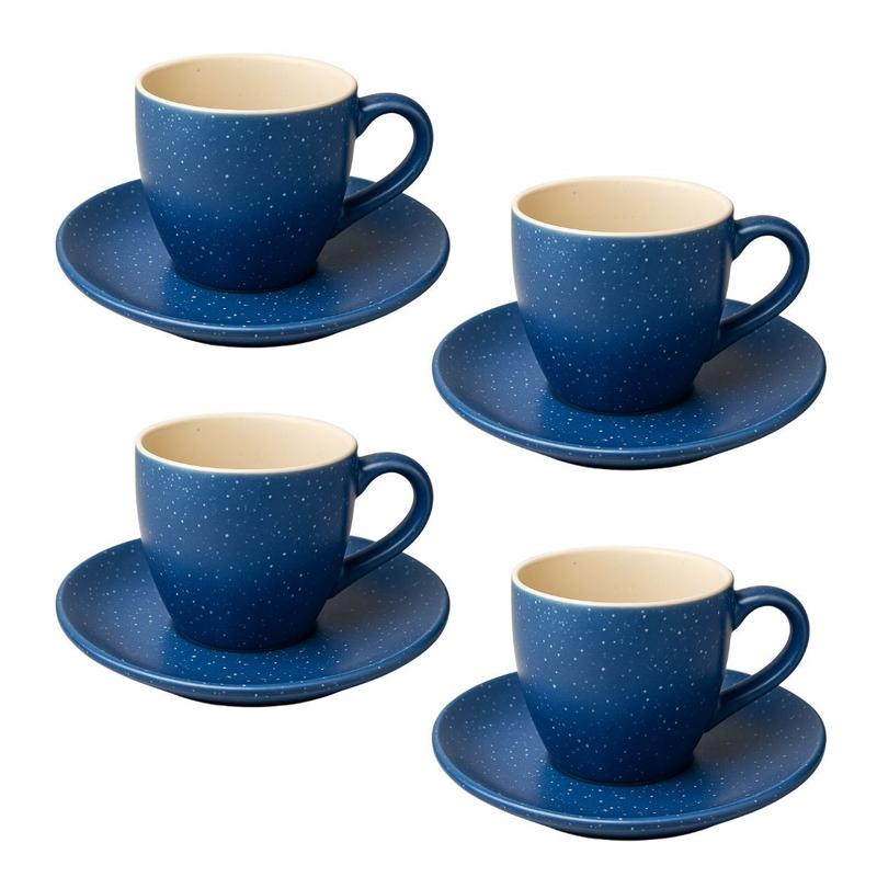Jogo xicara cafe pires ceramica azul canequinha 8pç 280ml