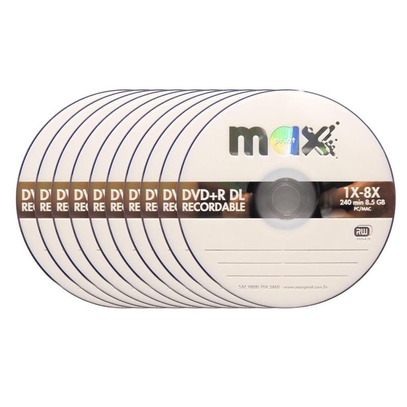 Kit 10x de mídia DVD+R Dual Layer Slim 8.5GB 1X-8X 50231-4 no
