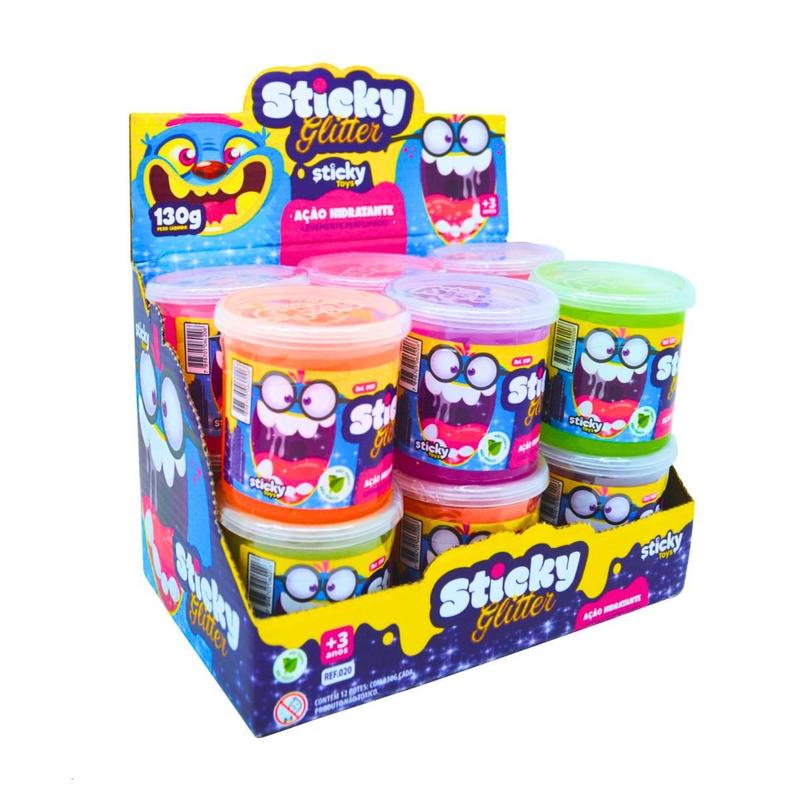 Kit 12 Potes Slime Sticky Glitter 130g Lembrancinha Festa - Stick
