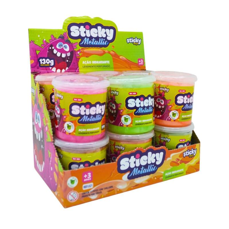 Kit 12 Potes Slime Sticky Metallic 130g Lembrancinha - Sticky Toys