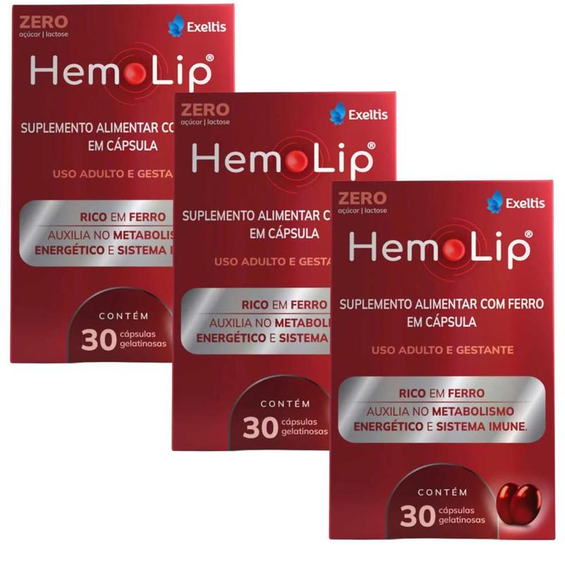 Kit 3 Suplemento de Ferro 30 Caps Hemolip Adulto e Gestante