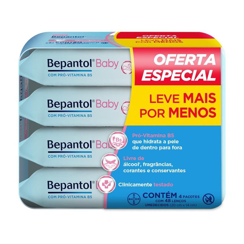 Kit com 4 Lenços Umedecidos Hipoalergênico 48un - Bepantol