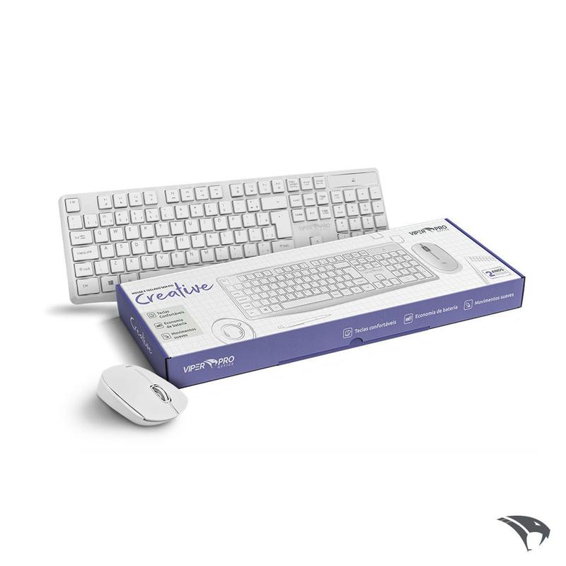 Kit Mouse e Teclado Sem Fio Viper Pro Office VO204 Branco - Kit