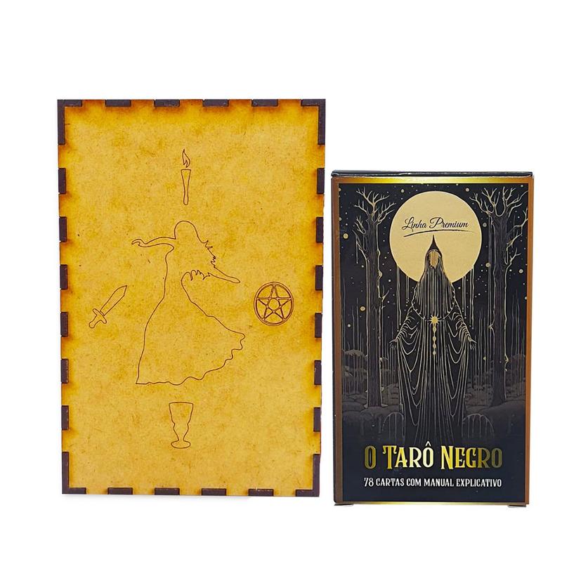 Kit O Grande Tarot Negro 78 Carta e Porta Tarô Caixa Madeira