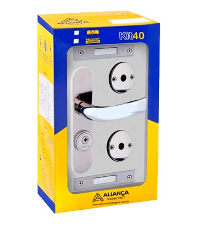 Kit Trio Fechadura Porta Tetra Aliança CX 40 4170 ZT CR