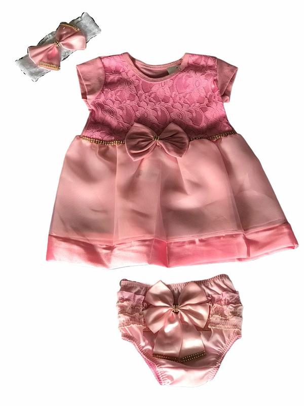 Kit Vestido Calcinha Laço Roupa Bebe 0-6 Meses peças LL