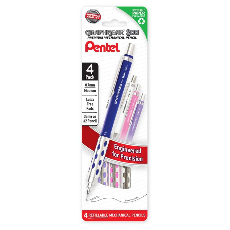 Lápis mecânico Pentel GraphGear 800 0,7 mm HB Lead, pacote com 4