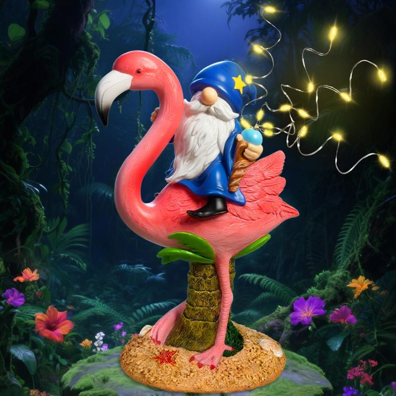 Luz LED Solar Garden Statue Miggley Flamingo Gnome - Luminária