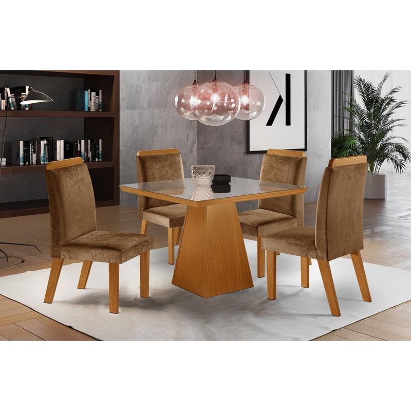 Mesa 4 Cadeiras 0,90x0,90cm Prada - LJ Móveis - Conjunto Sala de