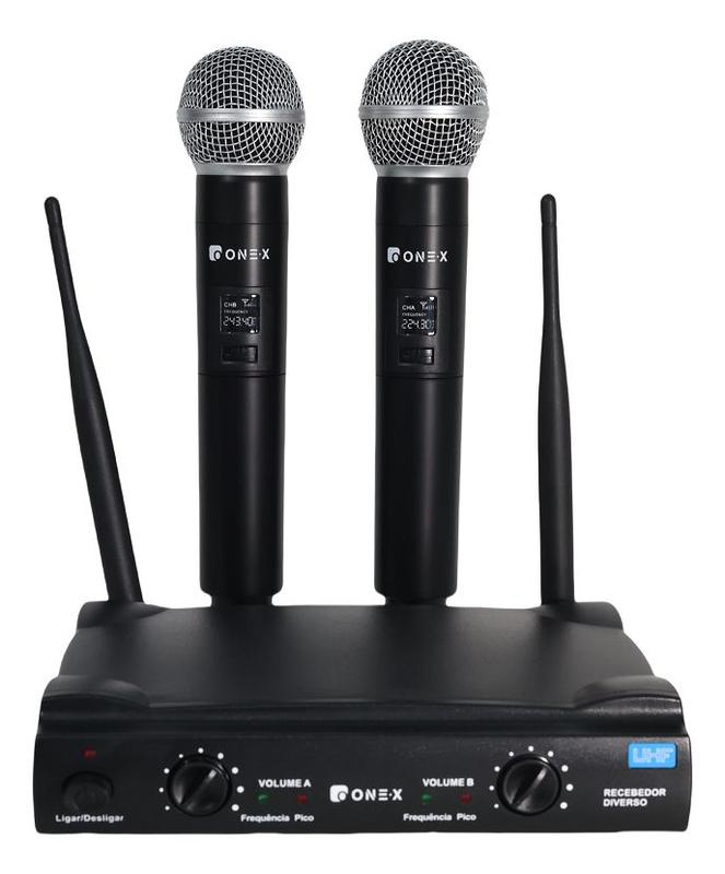 Microfone Sem Fio Duplo Profissional ONE-X MIC2814 MIC-2814 c