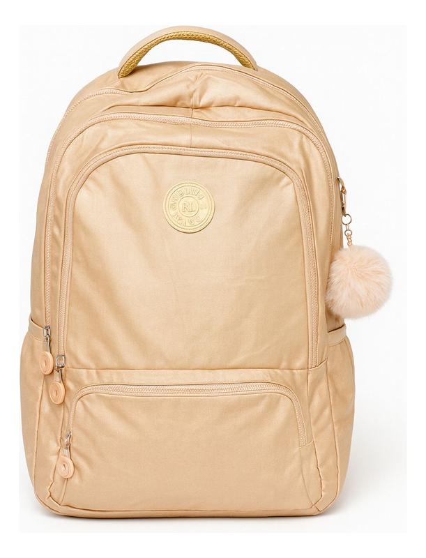 Mochila Escolar Feminina Impermeável 6 Bolsos Rosa Dourado Preto
