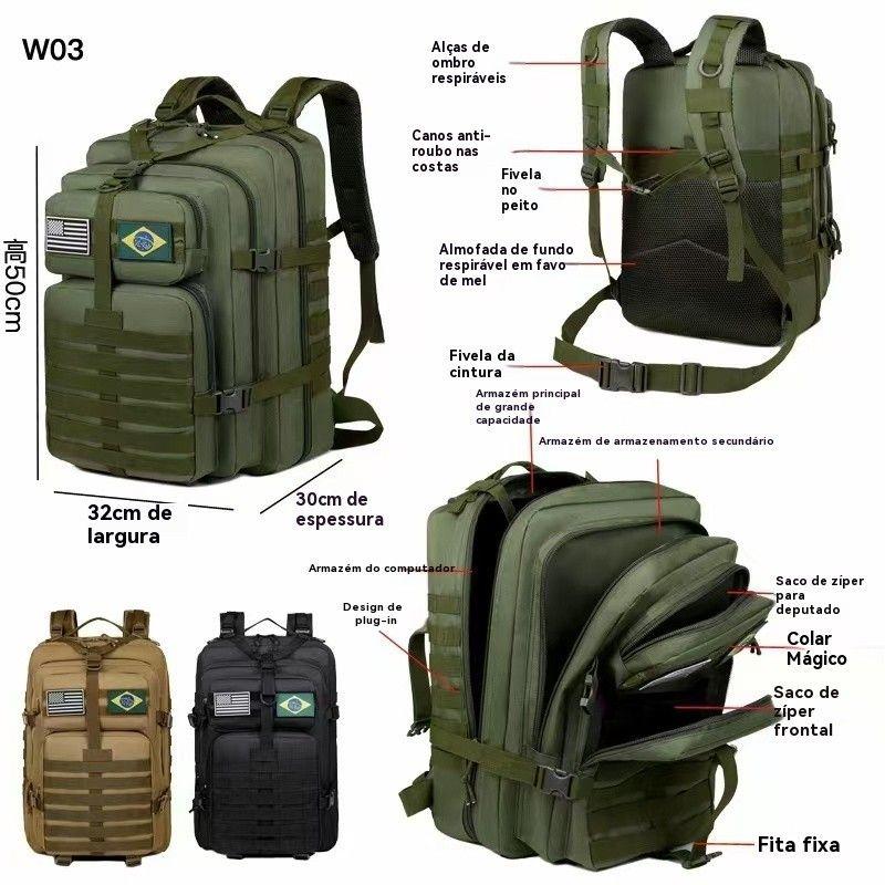 Mochila Tática Camping Militar 50 Litros Resistente A Água W03 Bosco.Loja