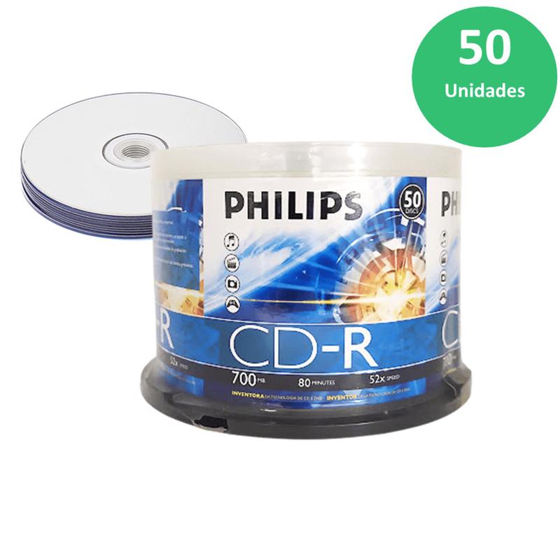Pacote CD-R Mídia Virgem Philips 50 Unidades 700MB 52X 80 Min