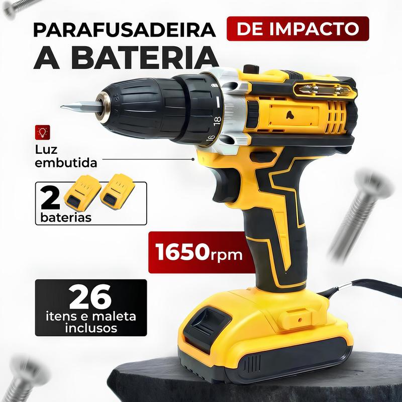 Parafusadeira e Furadeira A Bateria 21V Sem Fio Bivolt De Impacto