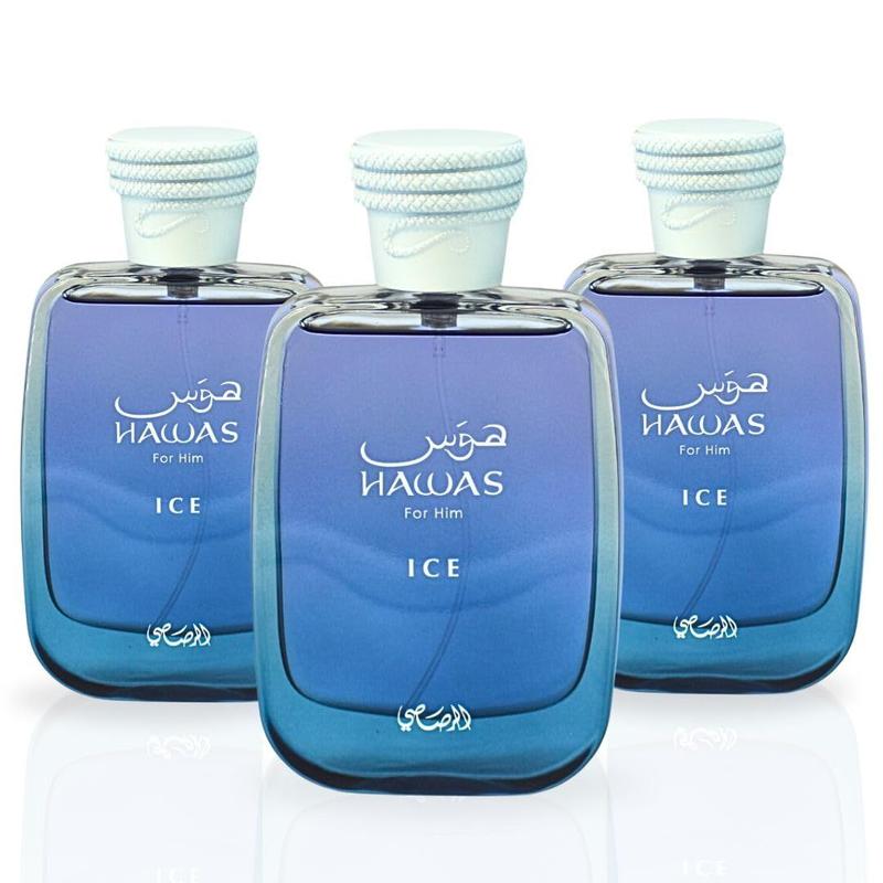 Perfume RASASI Hawas Ice EDP 100ml para homens, pacote com 3
