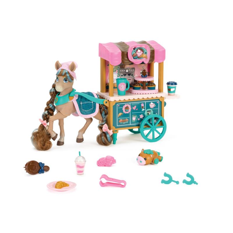 Playset Wild Manes Horse Toys Carrinho de café Cocoa's Bakery com