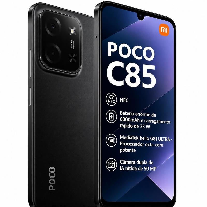 POCO C85 256GB 8GB NFC Bateria 6000 mAh e Tela 6,9 120Hz Preto