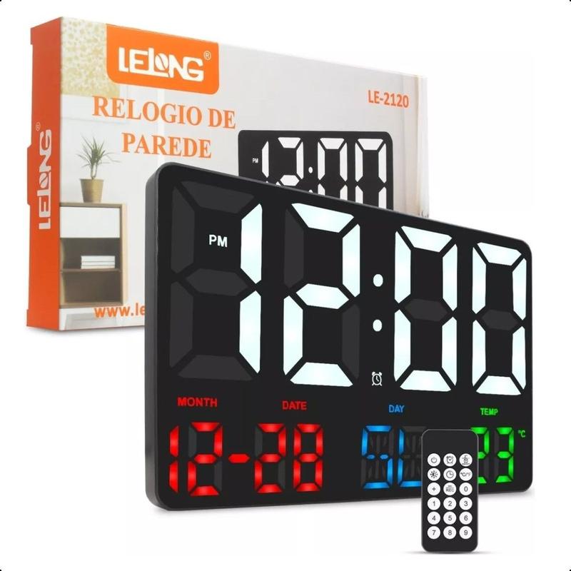 JDL LED CLOCK② Relógio de Parede Led Digital LE-2120 Data Hora Alarme Casa