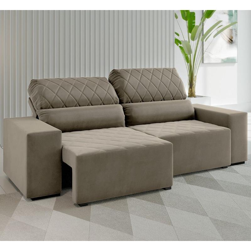 Sofá 3 Lugares Retrátil Reclinável 200cm Veludo Jaguar Viero
