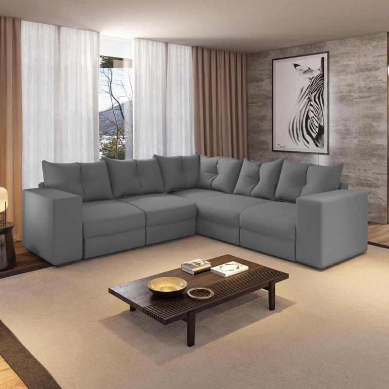 Sofa de Canto 5 Lugares Suede Qatar Estofados - Cinza