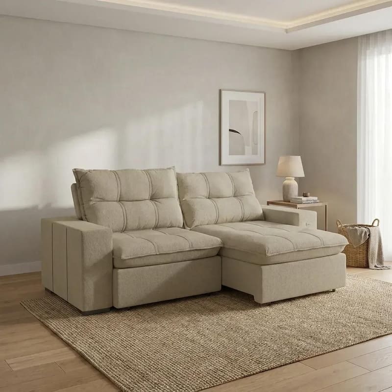 Sofá Retrátil e Reclinável 2 Lugares Kairo 260cm em Bouclé Fendi