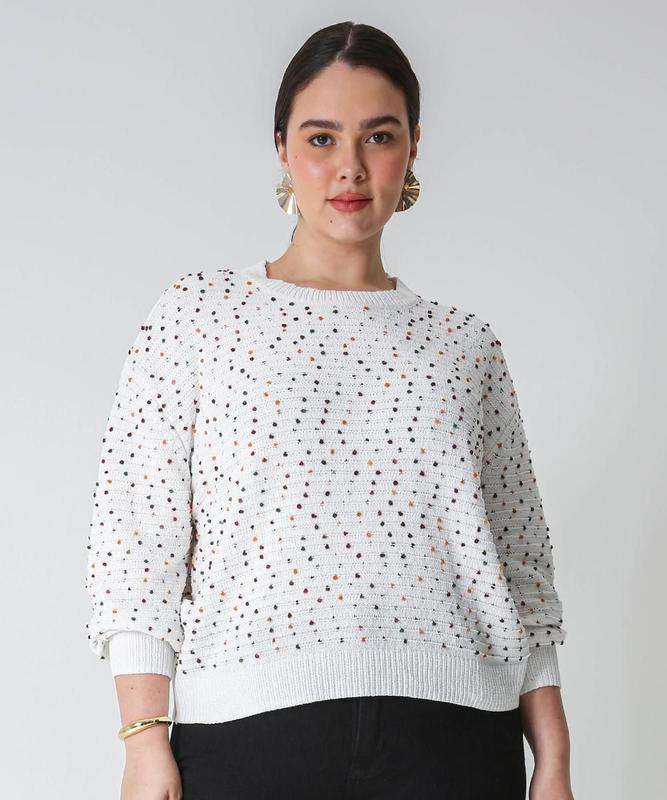 DaizyStripper まゆ Over Size Sweat Suéter Plus Size Feminino Tricô Poá Marisa Off White - Suéter