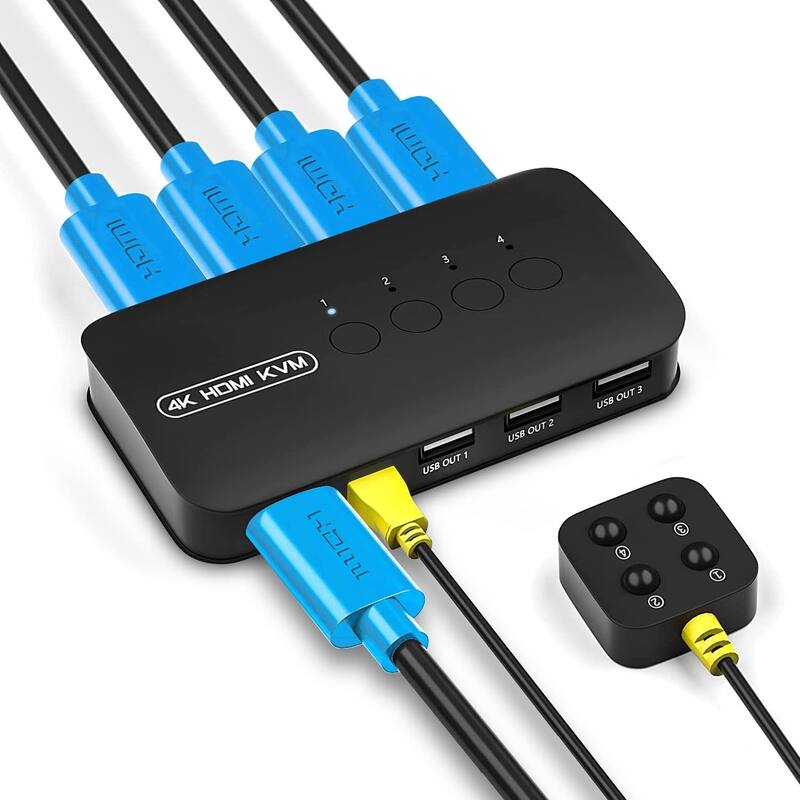 Switch KVM DGODRT 4 portas HDMI USB 4K @30Hz para 4 computadores