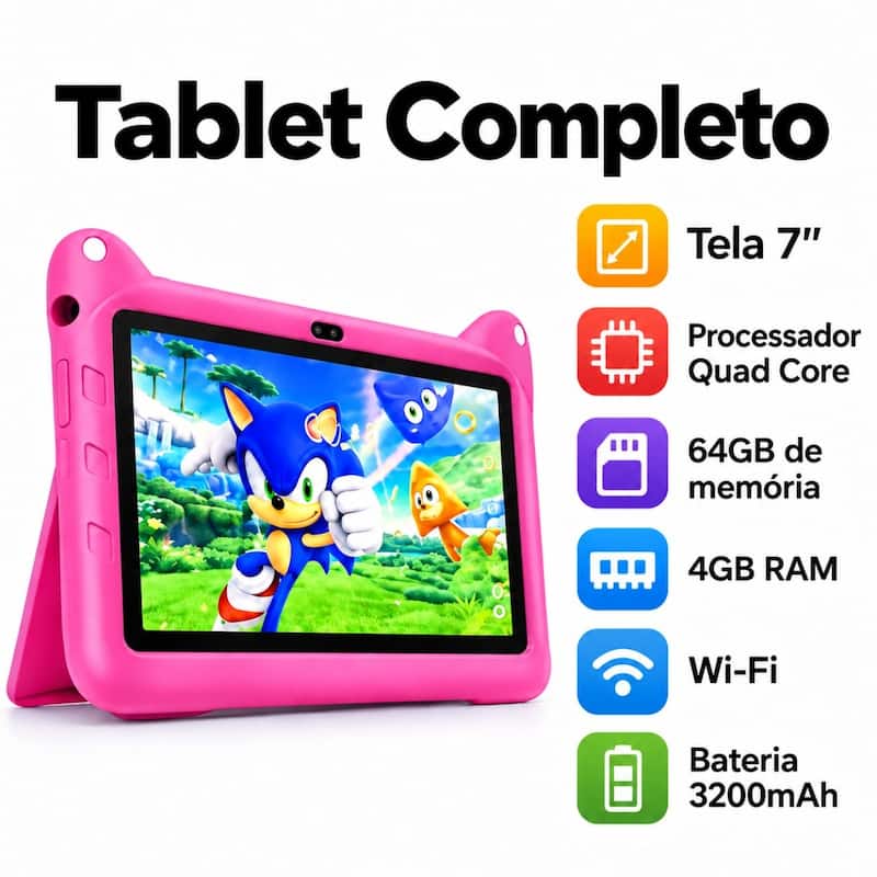 Tablet Infantil Android 13 Memória 64GB - Tablet Educativo