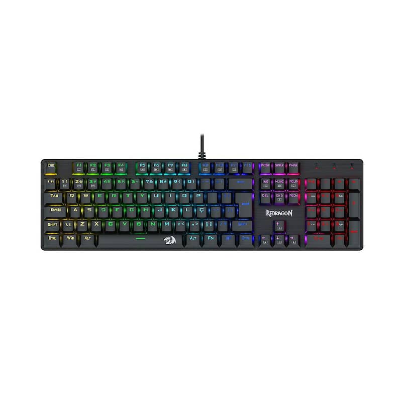 Teclado Mecânico Gamer Redragon Sindri Rainbow K671 Switch Marrom com Fio ABNT2 Preto