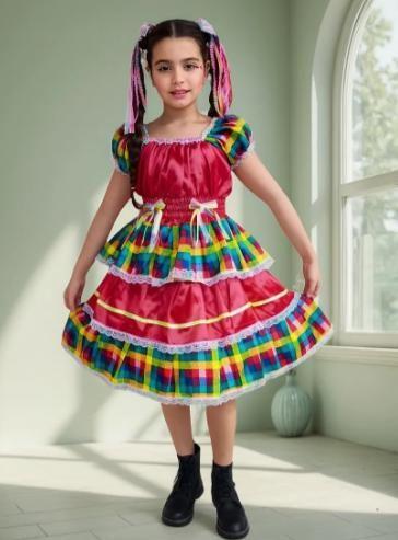 Vestido Caipira Festa Junina Infantil Menina Luxo Até14 Anos