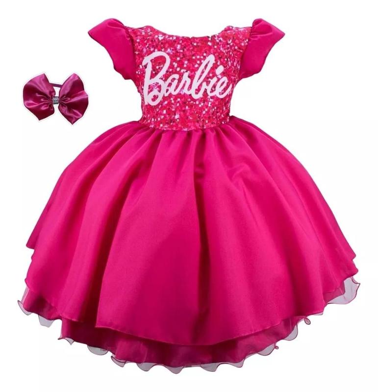 Vestido De Festa Infantil Barbie Aniversário Luxo E Tiara Pingo