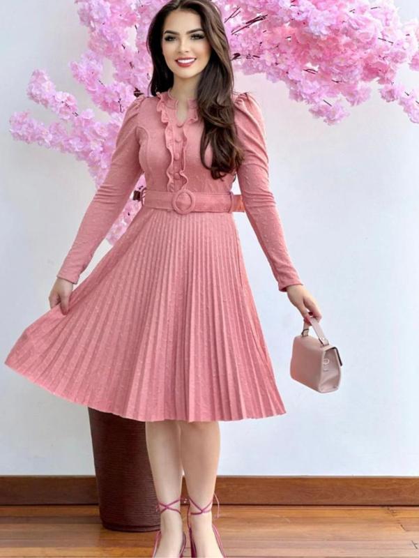 Vestido Moda Evangelica Social Manga Longa Inverno Feminino Rodado