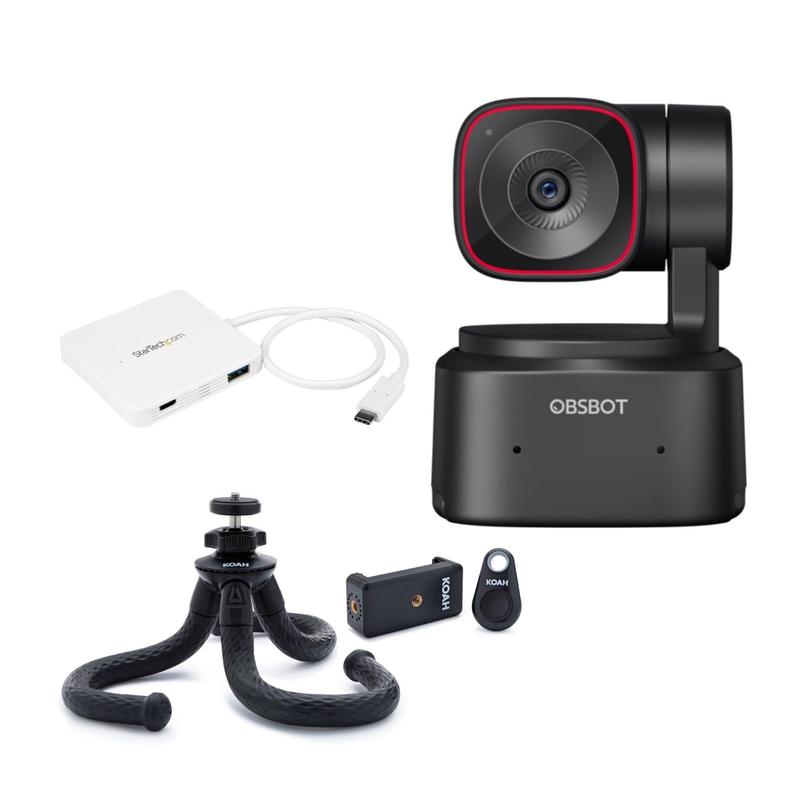 Webcam OBSBOT Tiny 2 Lite AI 4K PTZ com Tripé e Hub - Câmera de