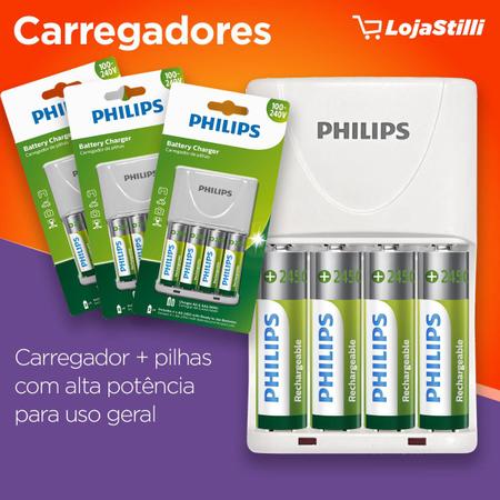 Pilhas Recarregáveis Aa Philips 2450mah Com Carregador