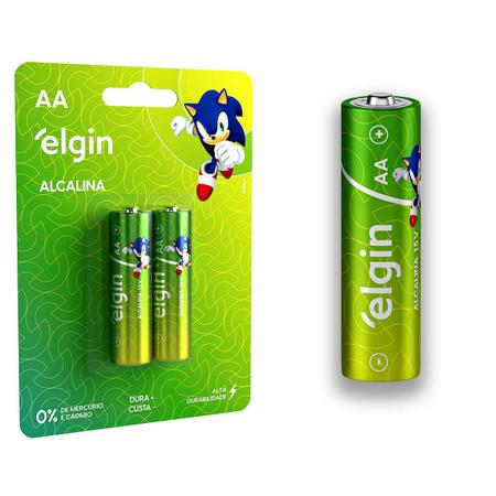 Imagem de 02 Pilhas Baterias AA Elgin Alcalina 2A Pequena 1 Cartela