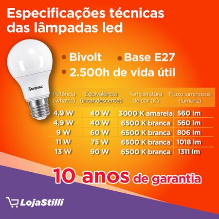Imagem de 04 Lampadas LED 11W Luz Branca 6500K Rayovac 4 caixas Bulbo Soquete E27 Luz Fria