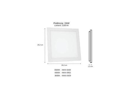 Imagem de 04 Plafon Painel Led Embutir Quadrado 24W 6500K 29X29X1.5Cm