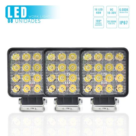 Imagem de 08Un Farol Milha Quadrado 16 Led 48W 12/24V Caminhão Trator