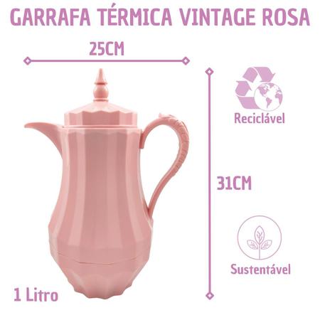 Imagem de 1 Garrafa Térmica Vintage Rosa Café Leite Chá 1L Portátil