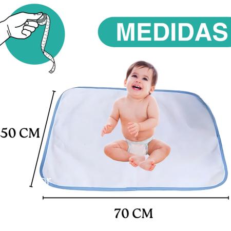 Imagem de 1 pc Trocador Portátil 70x50 Bebê Absorvente Acolchoado Multiuso - Branco com Borda Azul