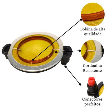 Imagem de 1 Reparo Driver D250x Alumínio Completo 8 Ohms e 1 Reparo Tweeter ST200 Reforçado 100w Rms Fenólico