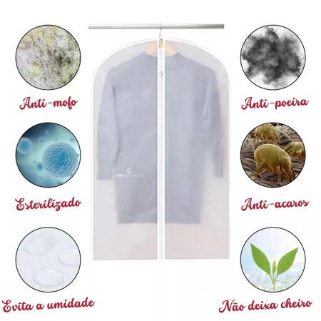 Imagem de 10 capas protetora para roupas com zíper anti mofo poeira