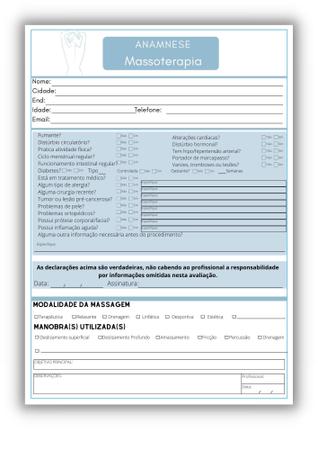 Bloco Anamnese Para Massoterapia Profissional Ficha Completa