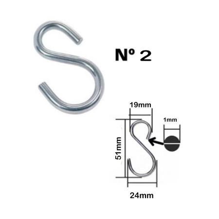 Imagem de 10 Gancho Tipo S Para Pendurar N.2 3,3X53mm Aço São Raphael