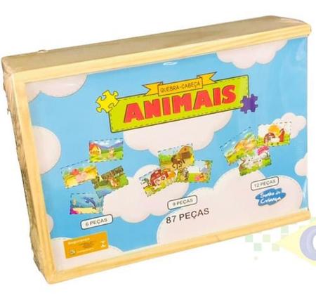 Kit 3 Jogos Infantil Quebra-Cabeca Animais Brinquedo Criança