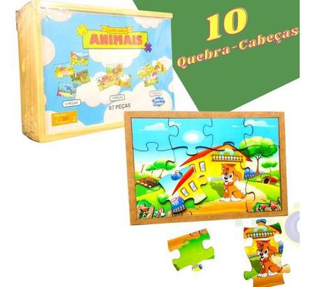 10 Jogos Quebra Cabeça Infantil Animais Educativo C/ Moldura