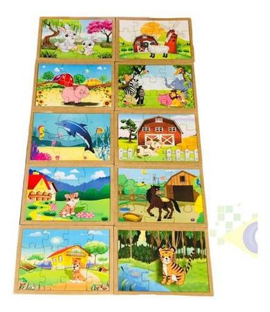 Kit 20 Jogos Quebra Cabeça Infantil Animais Transporte Mdf