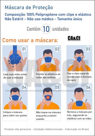Imagem de 10 Máscaras Coloridas Lavável Tnt Camada Dupla Com Clipe Nasal e Elástico