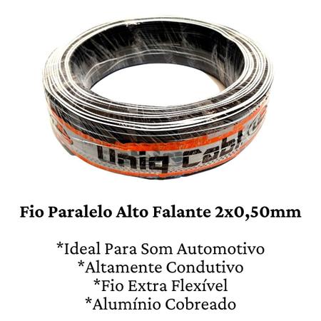 Imagem de 10 Metros Fio Paralelo 2x0,50mm Alto Falante Som Automotivo Preto Instalação Ambiente 2 x 0,5mm cabo flexivel resistente