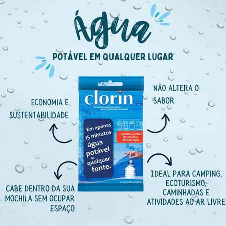 Imagem de 10 Pastilhas Clorin Água Potável Multiuso Livre Bactérias